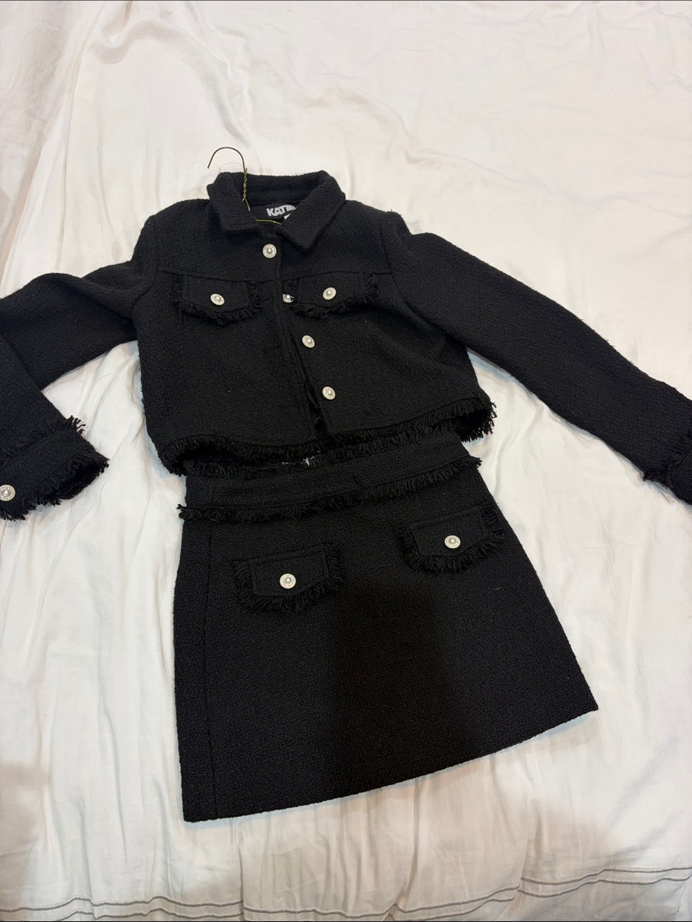 Katie J NYC Black Tweed Jacket and Skirt Set